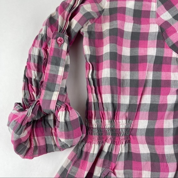 OP. Button Up Shirt Womens Medium Pink Plaid Roll Tab Sleeve Pleated - Picture 8 of 9
